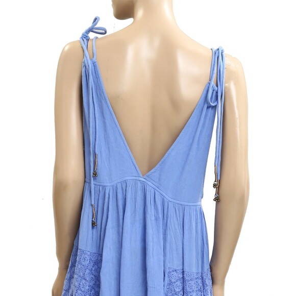 Free People Free-est Almost Heavenly Maxi Dress V Neck Tiered Blue S NWT 283689 - Picture 6 of 7
